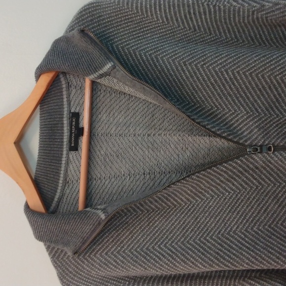 Like New Banana Republic Gray/White XL Cotton & Rayon Blend Full Zip Sweater - Picture 12 of 14